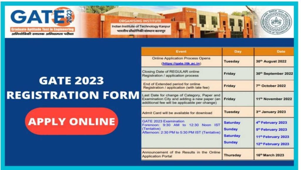GATE 2023 Registration Form Start from 30 August 2 GATE 2023 Registration