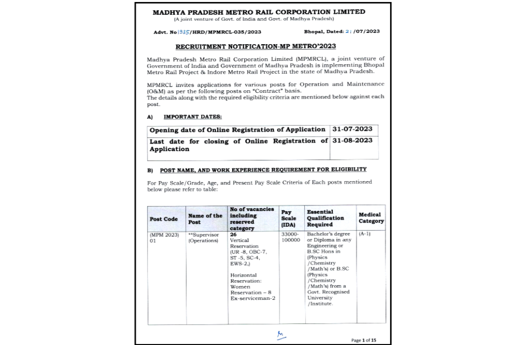 MP Metro Rail Recruitment 2023 Eligibility, Age Limit, Highest Salary Job 2 mp metro rail recruitment 2023
